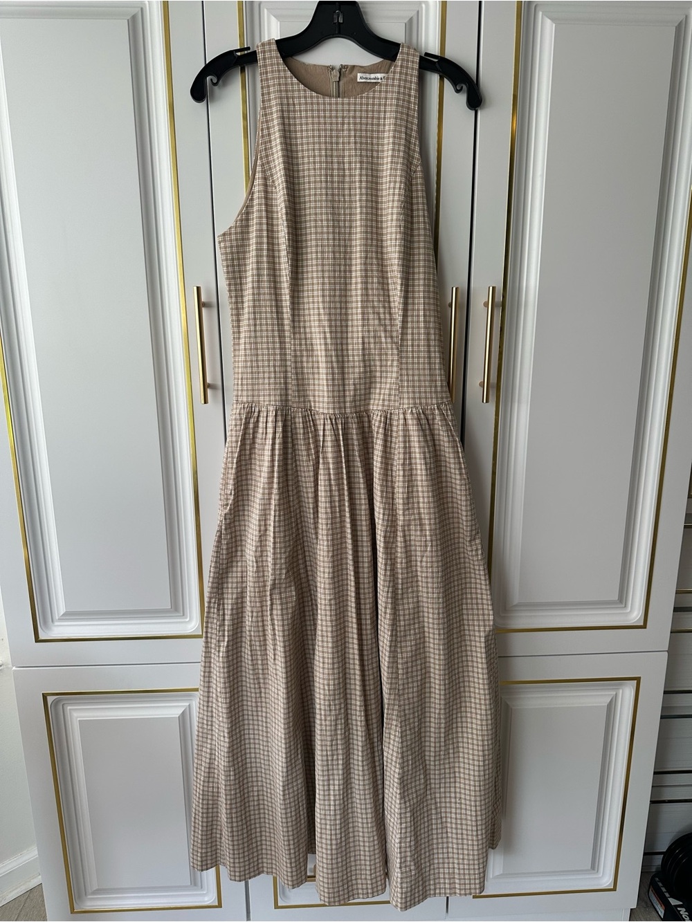 Abercrombie & Fitch Beige Gingham Midi Dress - Picture 4 of 8